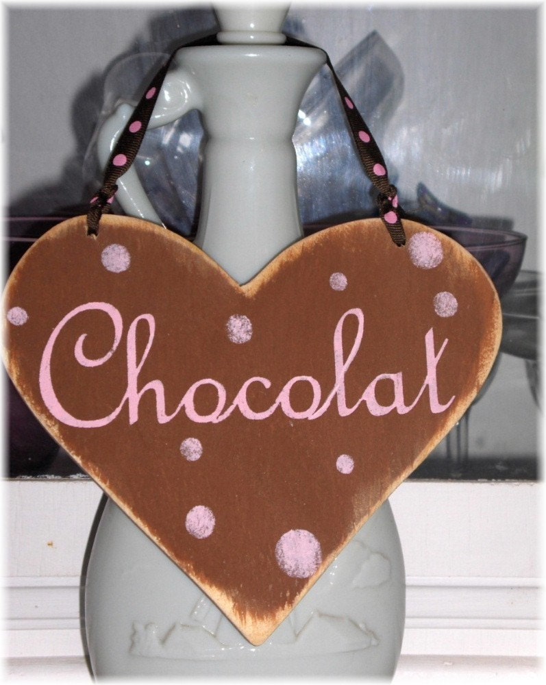 Heart Shabby Cottage Brown And Pink Chocolat Wood Sign Custom
