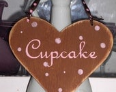 Shabby Cottage Brown And Pink Heart Cupcake Wood Sign Custom Sign