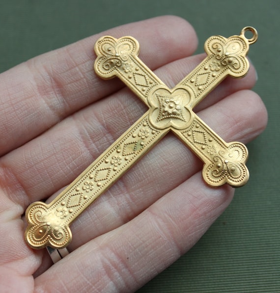 Large Ornate Gilt Tudor Cross Pendant by TheHiddenChamber on Etsy