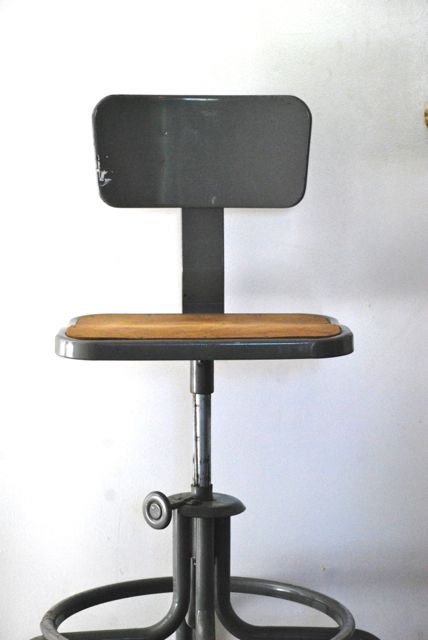 Vintage Metal Industrial Chair, Adjustable Stool, Swivel