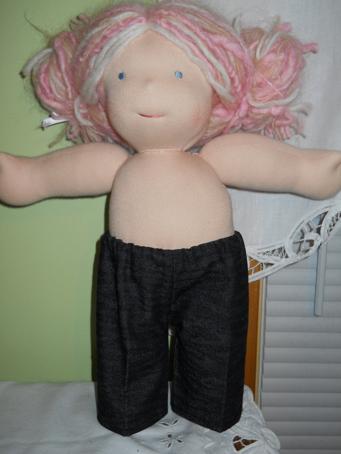 Waldorf Doll Clothes - Black Denim Wide Leg Jeans - 15 Inch Bambo Size - BG