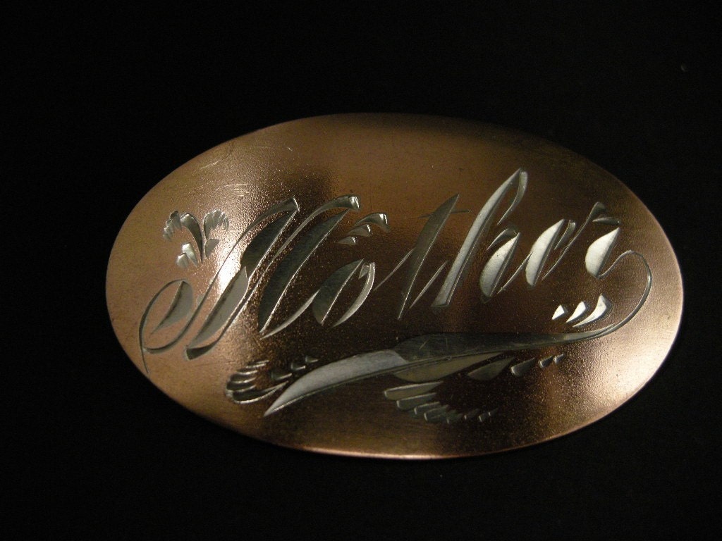 Vintage Victorian Mother Silver and Brass Brooch Pin