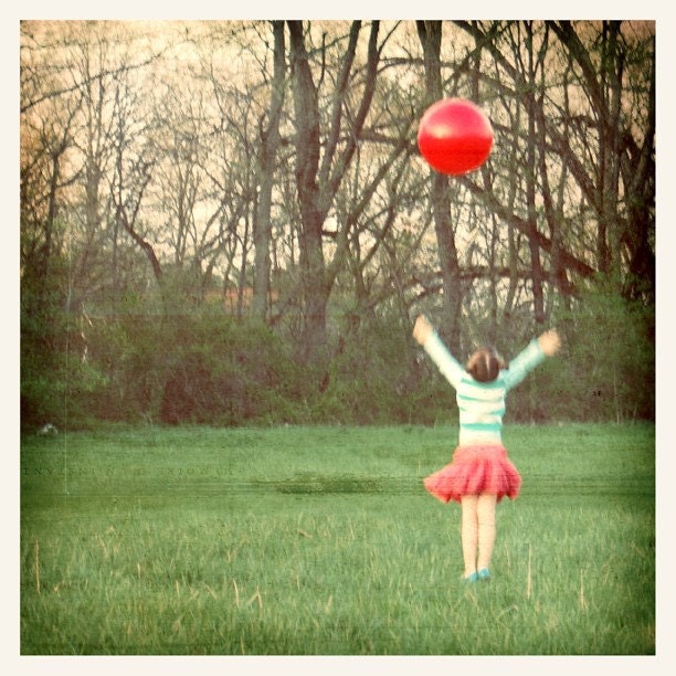 Joy 5x5 Fine Art Print--Whimsical Apartment Home Decor Childhood Red Green Girl