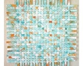 Turquoise Paper Weaving- Tangerine Blue Mint Abstract-Woven Art- Contemporary- Wedding Trend