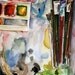 Artists Palette Reproduction-Multicolored Watercolor-Paints and Brushes-Realistic Still Life 5x7