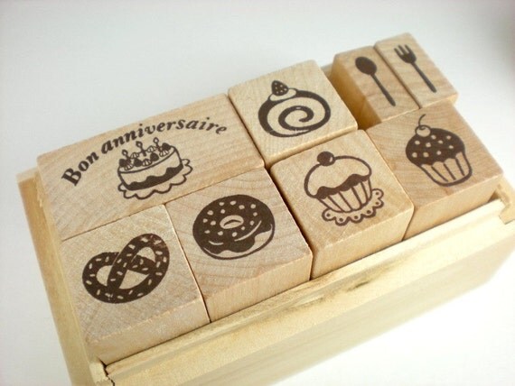 Cute Japanese Rubber Stamp Set in a Wooden Box by JFlairHomestyles