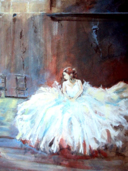 Ballerina at Rest , Art Original Acrylic Painting,in Old Studio Room, window, white dress, woman   I take CREDIT CARDS