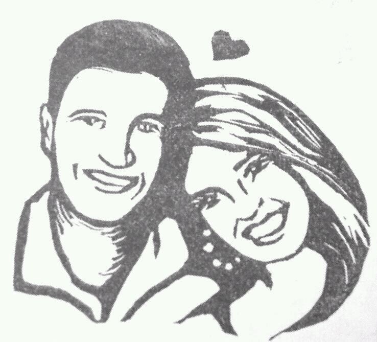 LARGE - Custom Couple Caricature Hand Carved Rubber Stamp - Engagement - Save The Date
