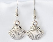 Simple rustic silver tiny shell  dangle earrings