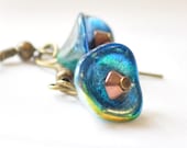 Flower shaped  czech glass dangle earrings