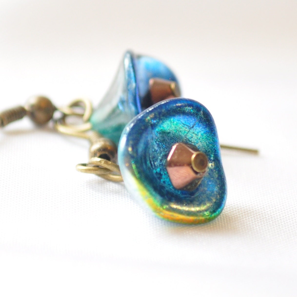 Flower shaped  czech glass dangle earrings