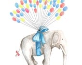 Small Fingerprint Guest book, Floating Elephant with balloons 3 colors, Custom Hand Painted