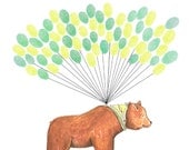 Small Hand Painted Custom Fingerprint Guest book, Toy Bear with balloons 2 colours
