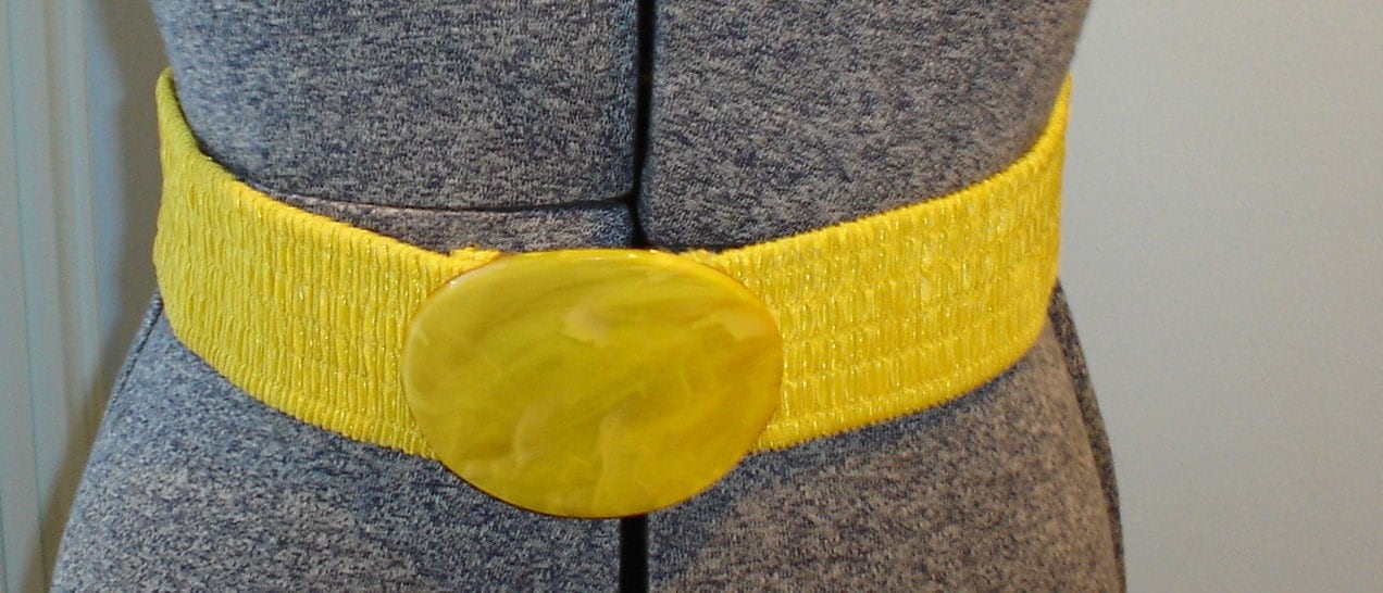 80s Bright Yellow Wide Elastic Belt Ruched by AbbyShaunsVintage