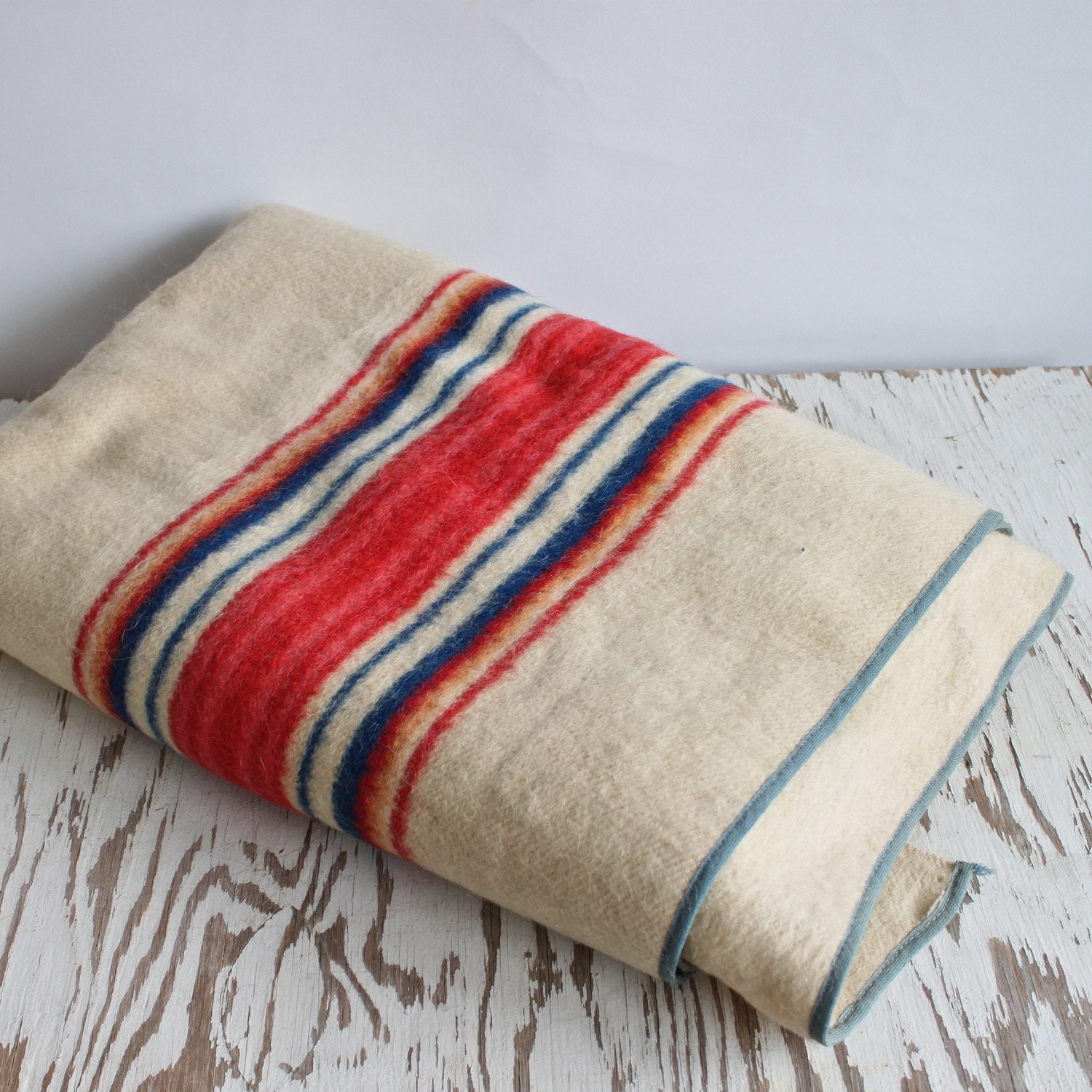 50 OFF SALE Vintage Striped Wool Camp Blanket