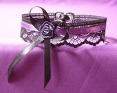Adorable Choker with Lace for Gothic, Baroque and Victorian, Textile Necklace with Satin, Black Purple, Romantic, Vampire Wedding Jewelry