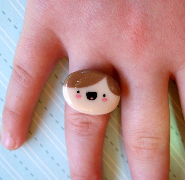 Kawaii Ring Happy Boy - Polymer Clay Jewelry - by The Happy Acorn