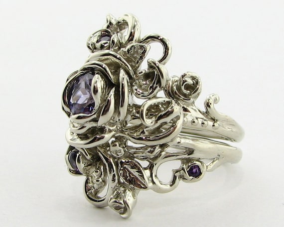 Jane's Rose Wedding Set, White gold with lavender sapphires