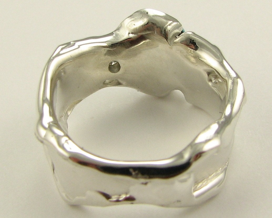 Melted Silver Band, Turquoise and Diamond