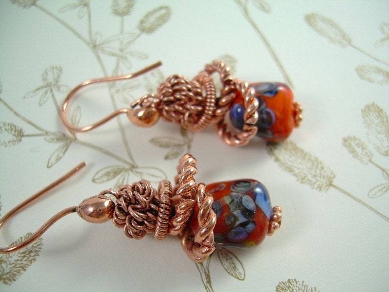 Copper Tangle - Lampwork Earrings