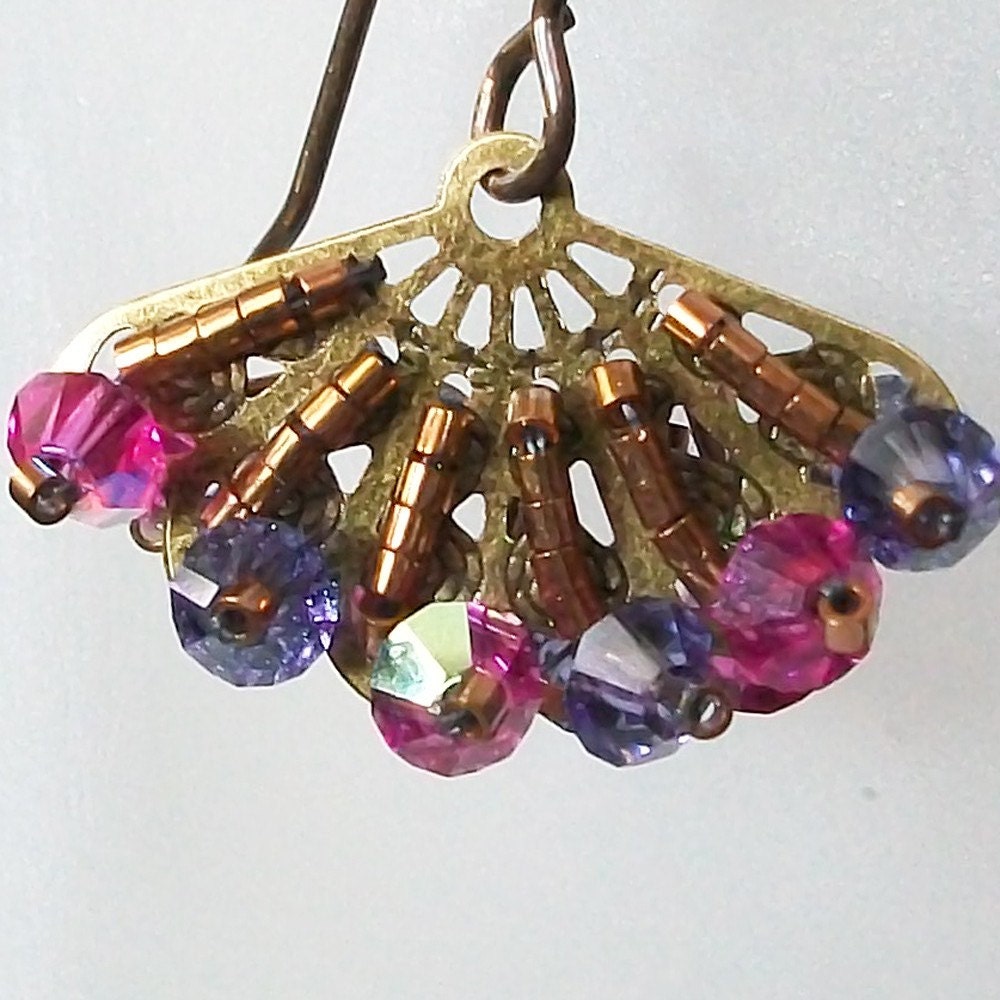 Pink and Purple Bronze Fan Earrings fashion jewelry plus size