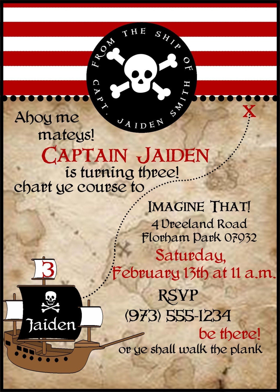 Pirate Themed Birthday Party Invitation