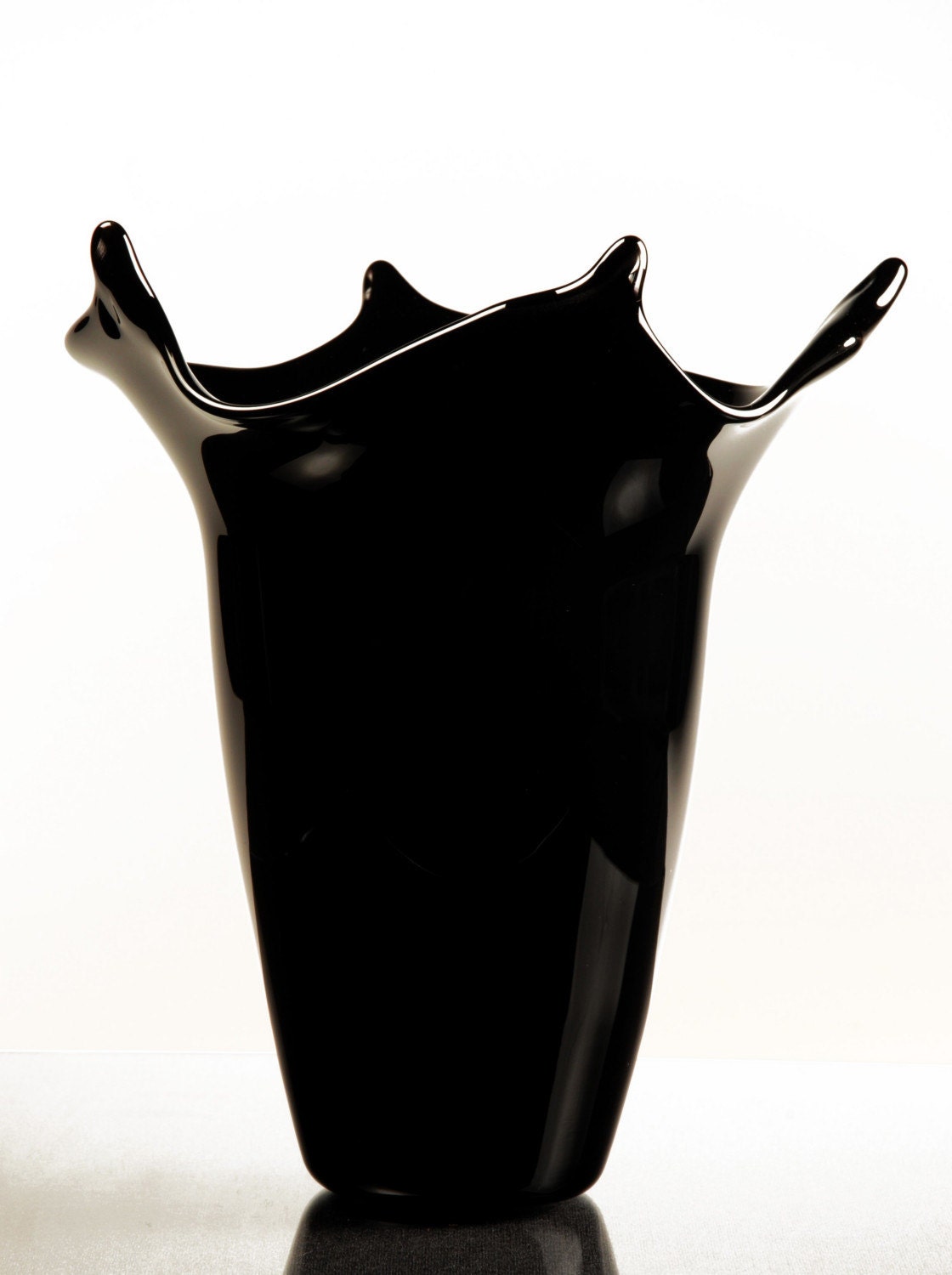 SALE, Gothic Midnight Black Blown Glass Vase Halloween Decor