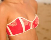 Heidi top and Joesphine bottoms in rasberry and creamsicle keytoe print  by cmiya swim