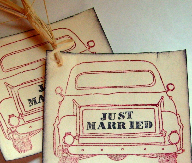 Country wedding favor tags, pick up truck, just married,  farm, barn western theme, set 12