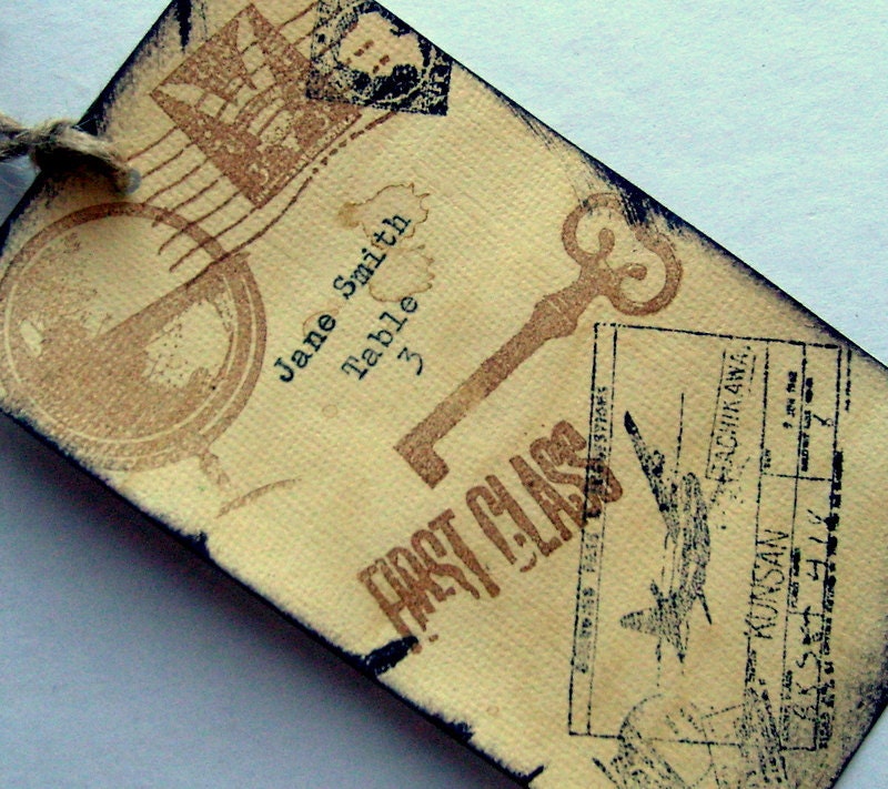Escort tags, place cards, rustic wedding, travel destination, set of 10 Hand typed guest names