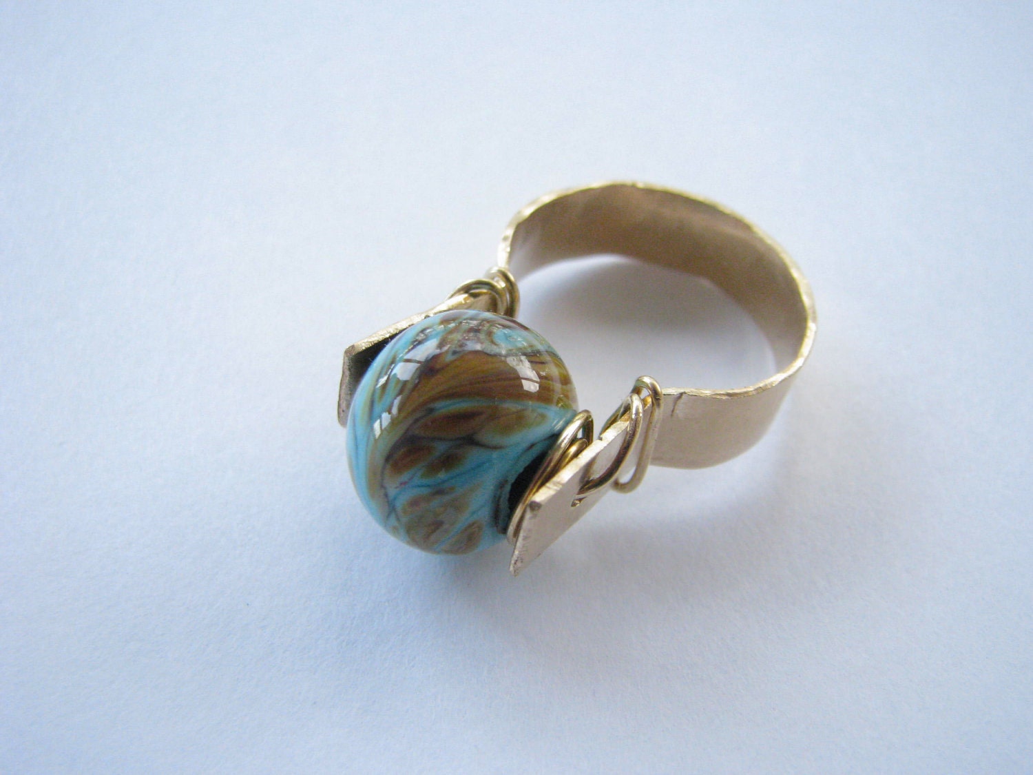 Brass and Lampwork Ring Size 7
