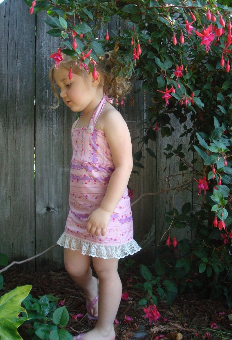 SALE Eco Friendly Child's Summer Dress-- Pink and Purple floral 2T 3T