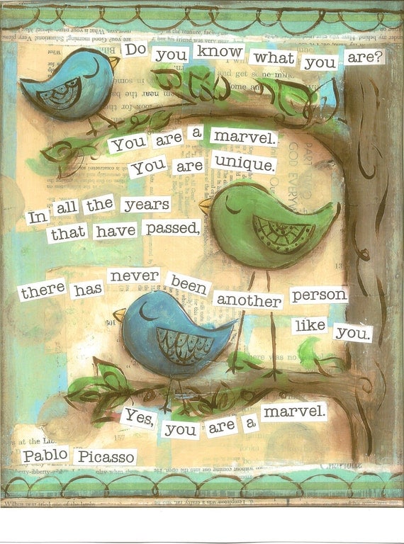 Inspirational Art, You are a Marvel Birds in blue, Pablo Picasso, 8 x 10 Fine Art Print