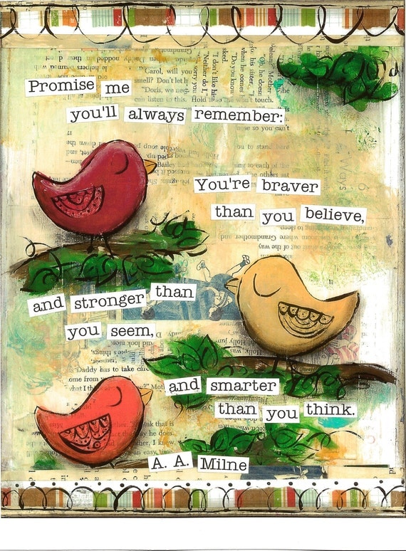 Inspirational Art, Promise Me Youll Always Remember Birds in primary colors, A.A. Milne, 8 x 10 Fine Art Print