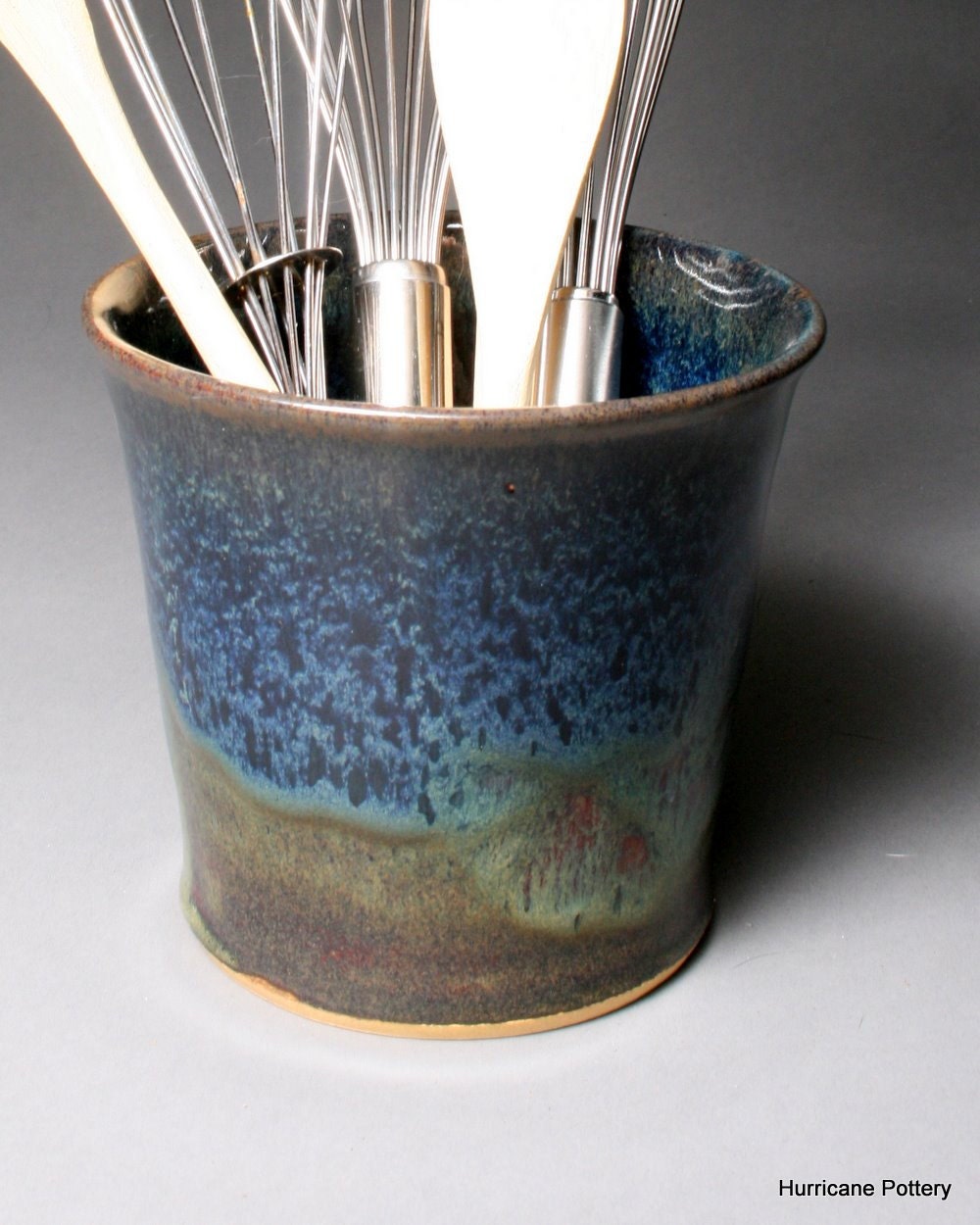 Ceramic Utensil Holder Craft Tools Small Blue by HurricanePottery