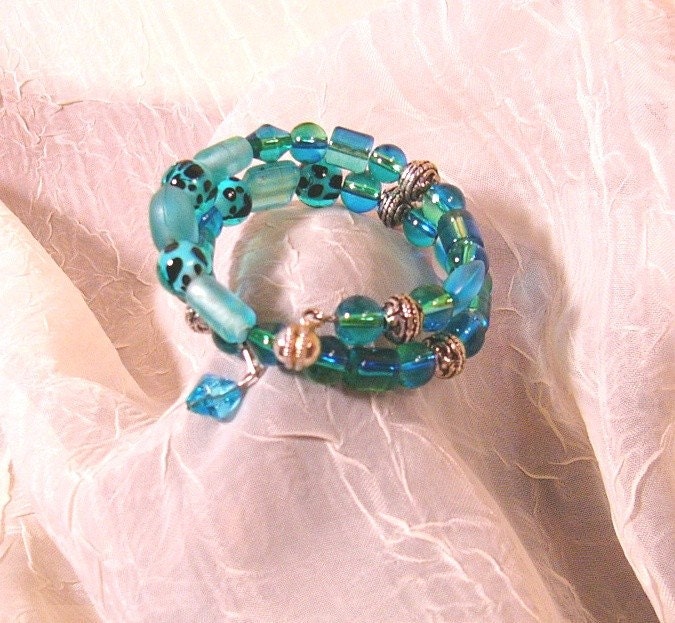 Bracelet Blue Glass Beads Wrap Style