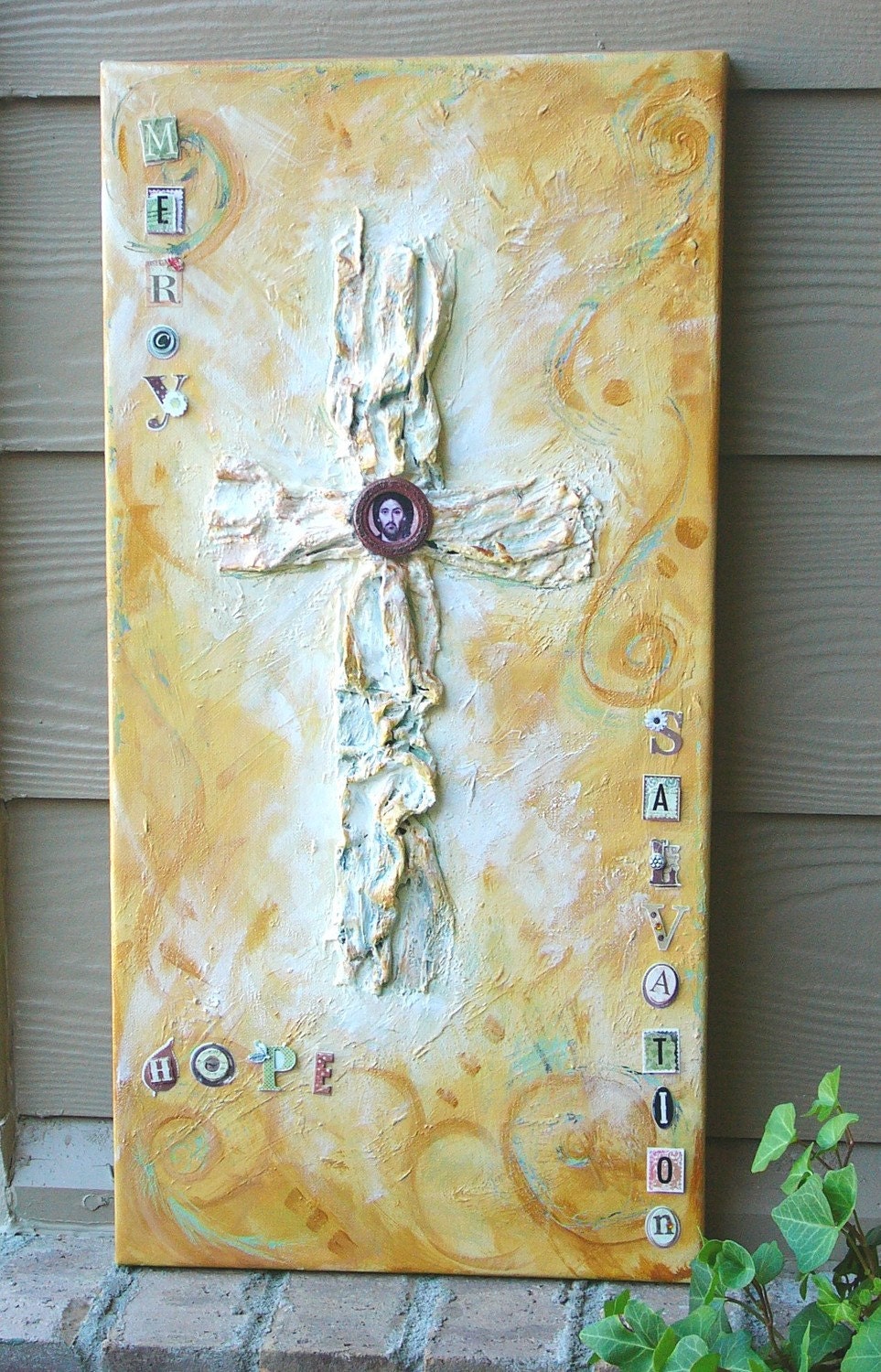 Religious Art Cross on Canvas Titled My by TheAtticArtist