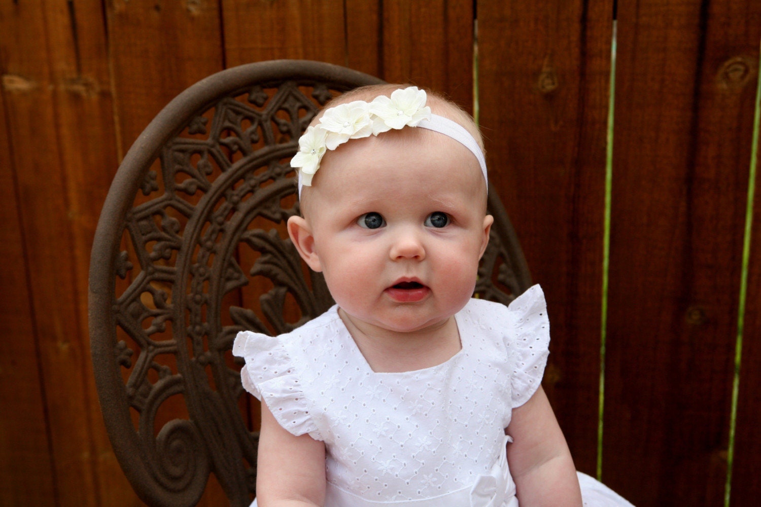 SALE SAVE 30% Baptism Baby Flower Headband -Ivory Headband - Off White Headband - Christening - Triple Flower Headband