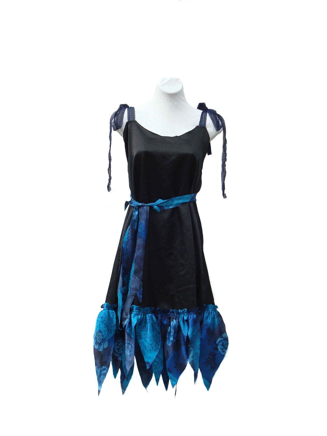 Black & Blue Petal Dress - OOAK - Size 0 - 4