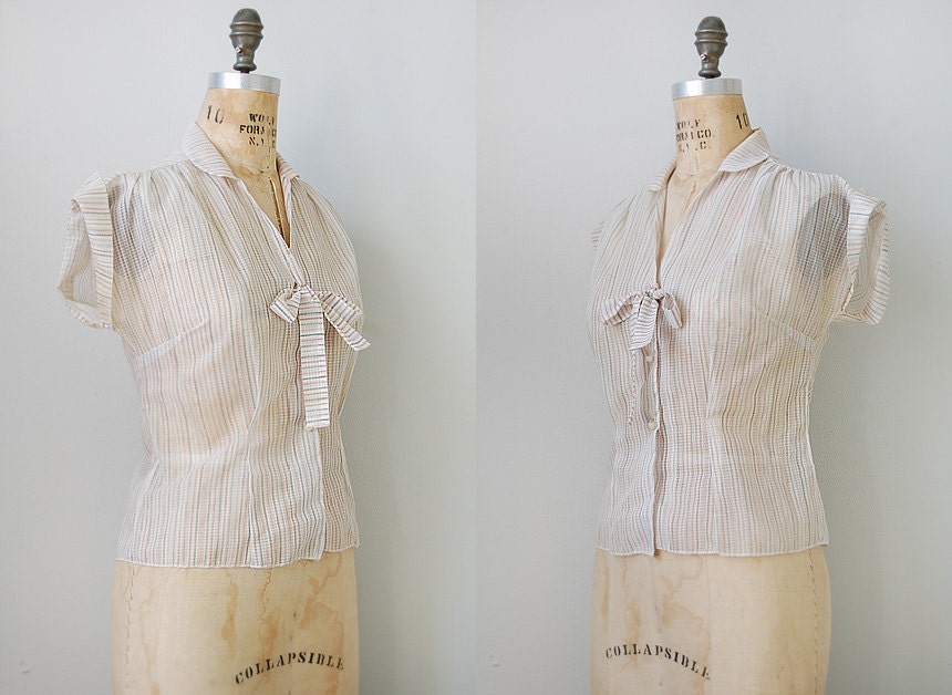 vintage 1940s blouse / vintage 40s blouse / striped vintage blouse