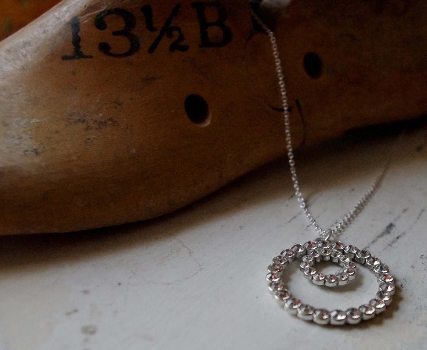 Sparkling Double Circle pendant on delicate sterling necklace  FREE gift