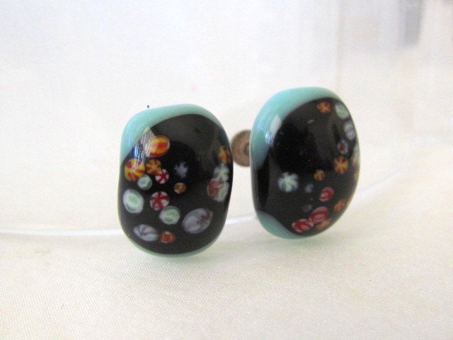 Vintage Japanese Millefiori Glass Clip Earrings