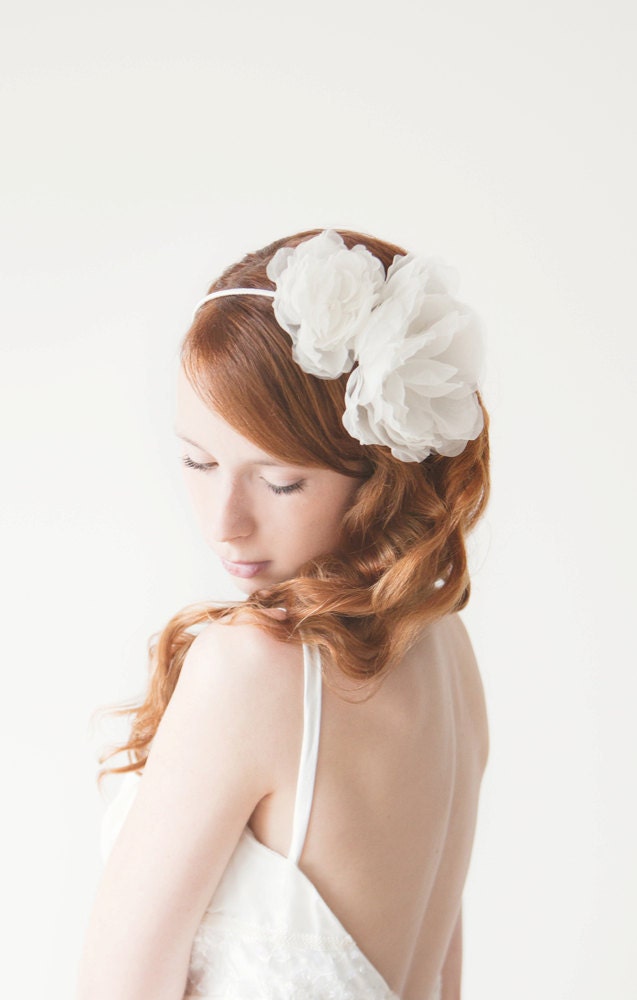 Wedding Headband, Floral headband, Bridal, Head piece, ivory - Forever Love
