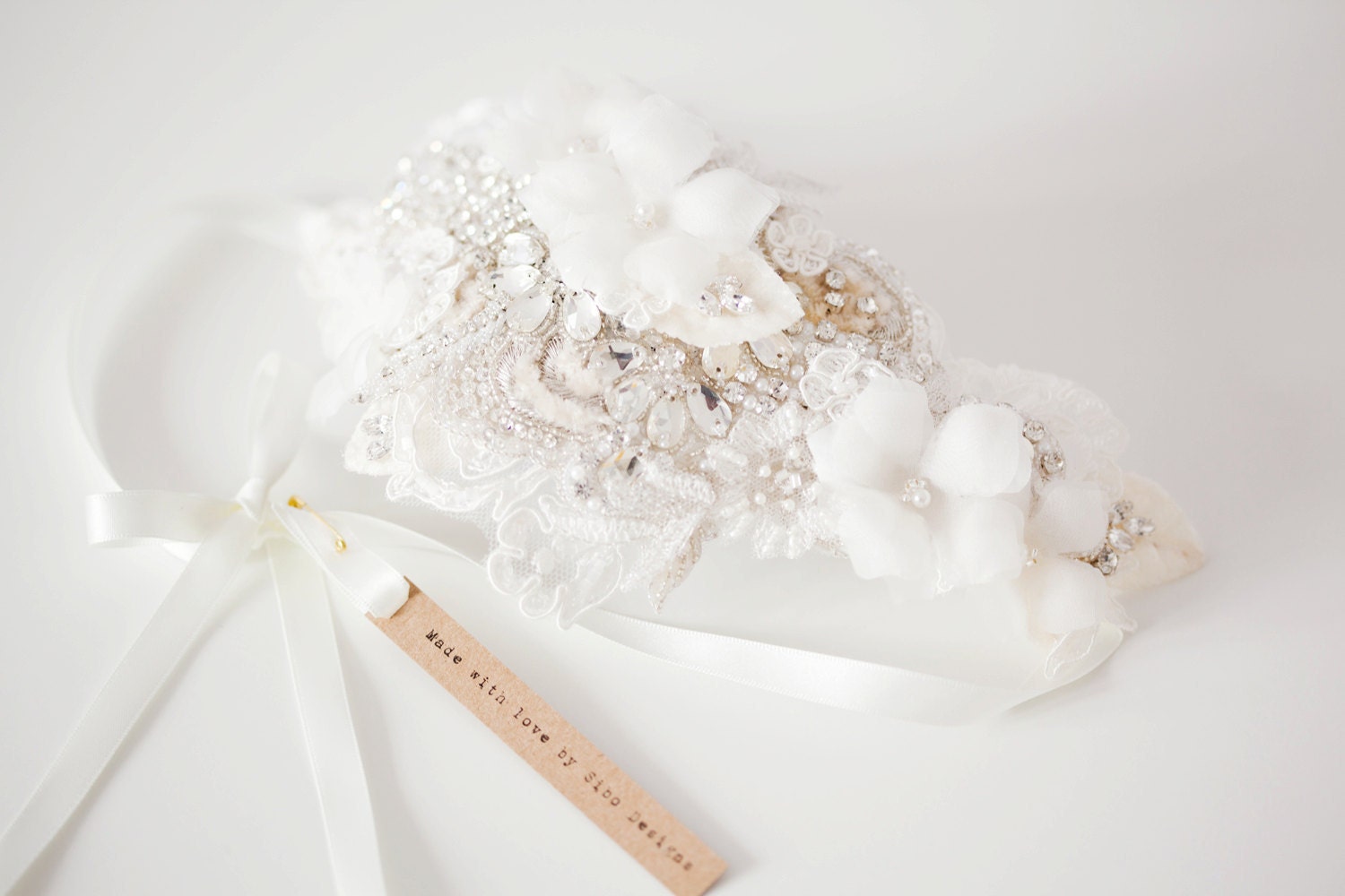 Bridal Fascinator, Head Piece, Rhinestone Hair Piece, Wedding Hair Accessory, ivory, silver, velvet - Heart Whispers