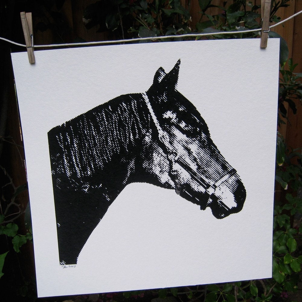 Arabian Horse Art - Hand Screen printed on paper - Black