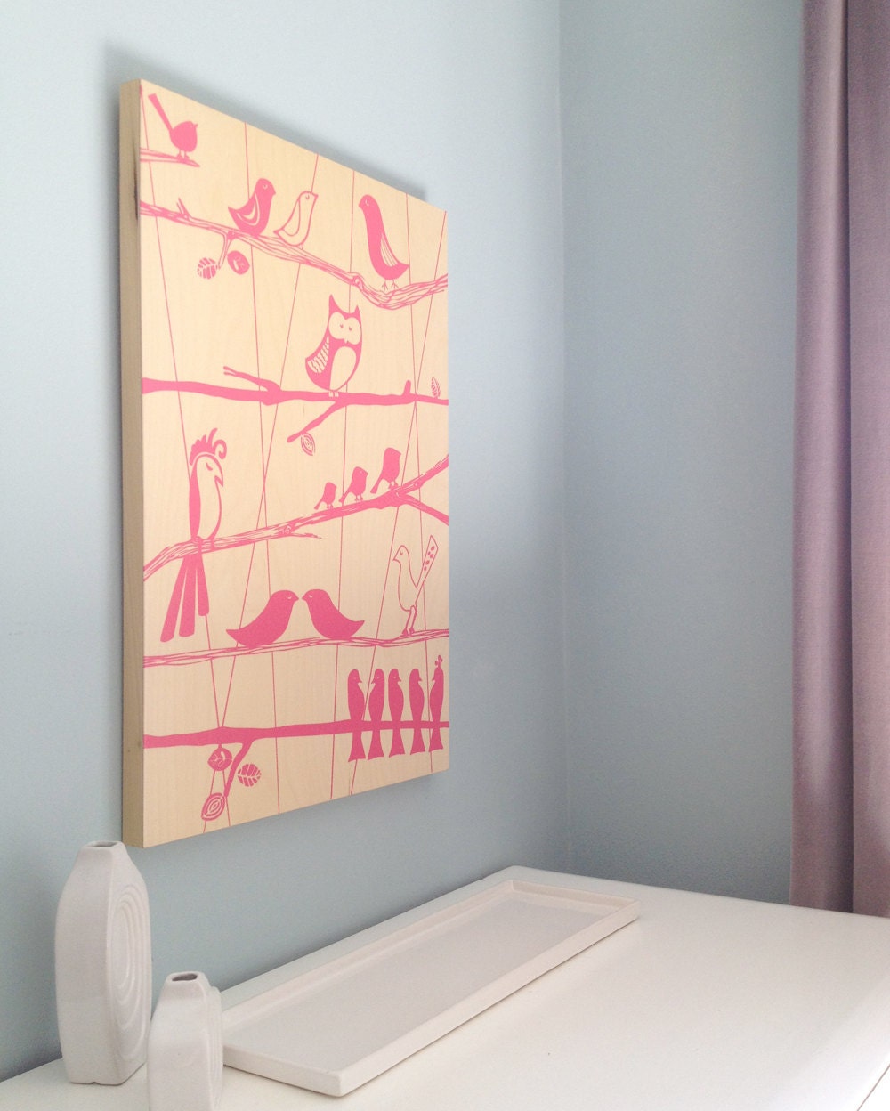 Original Bird Art  - Hand Screen Printed on Wood - The Aviary