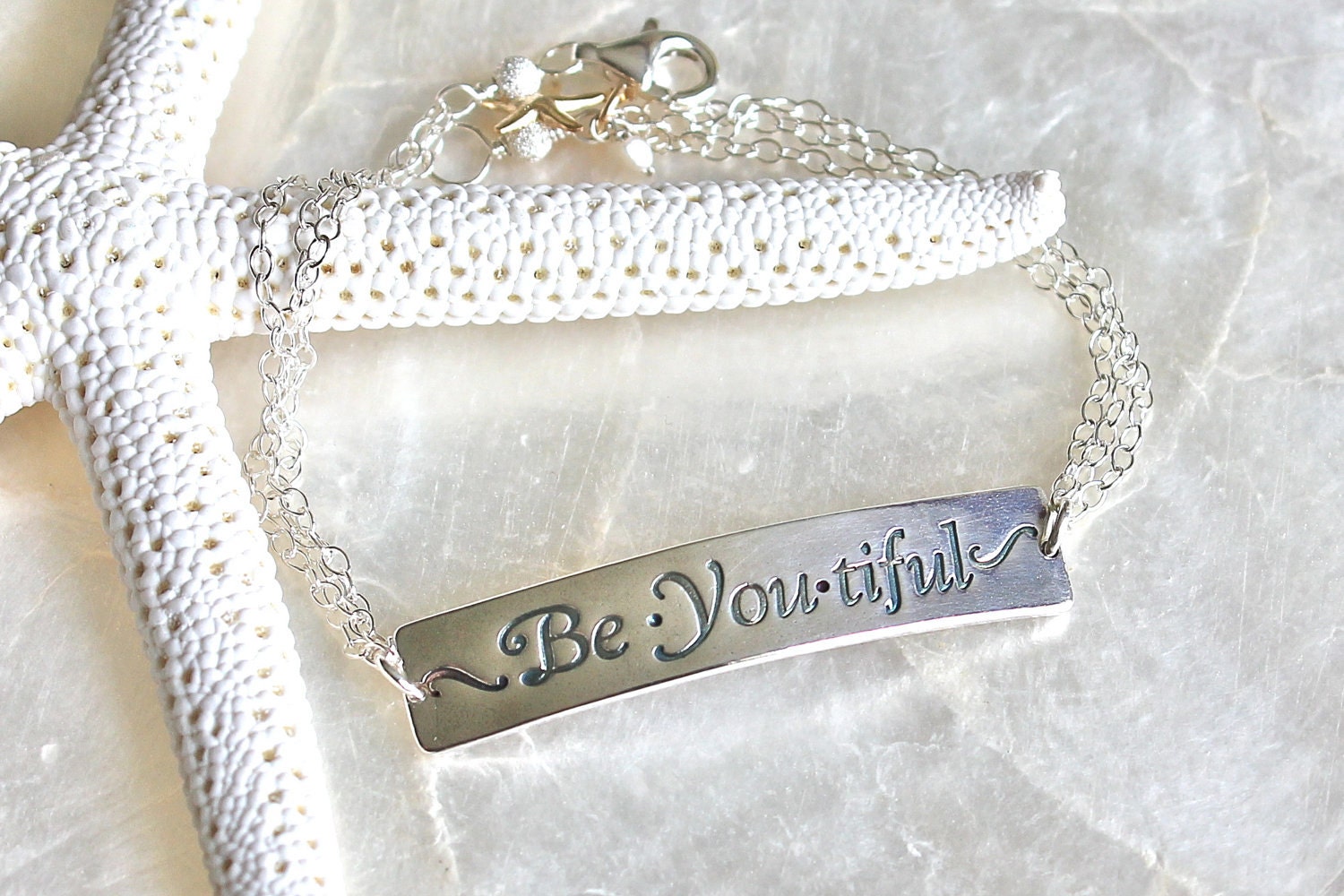 Fine Silver, Sterling Silver, and 14kt Yellow Gold Fill Inspirational Bracelet - Be.You.tiful