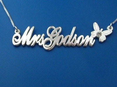 Teacher's Gift or Two Name Necklace with Swarovski Birthstone- double thickness sterling silver, chain included ANY NAME