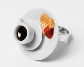 Waffle heart with a cup of coffee ring
