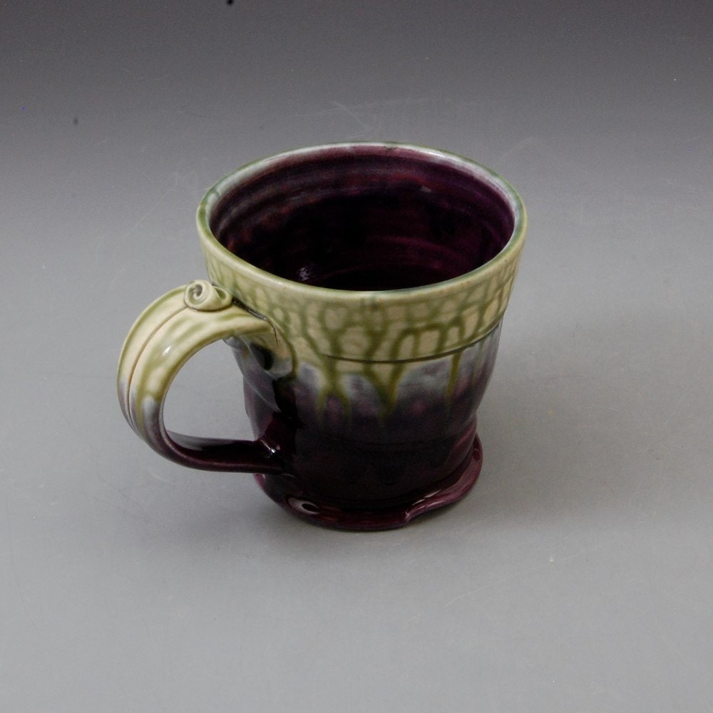 Wide Flared Mug - Eggplant Purple. Fern Green